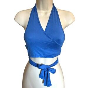 Gaze DTLA Junior's Crop Top w/Long Tie - Multi-wear Sleeveless Size L Royal Blue